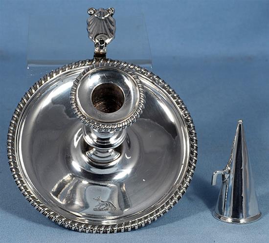 A George III silver chamber stick, Dia to thumb piece 7”/180mm Weight 9.7oz/275grms